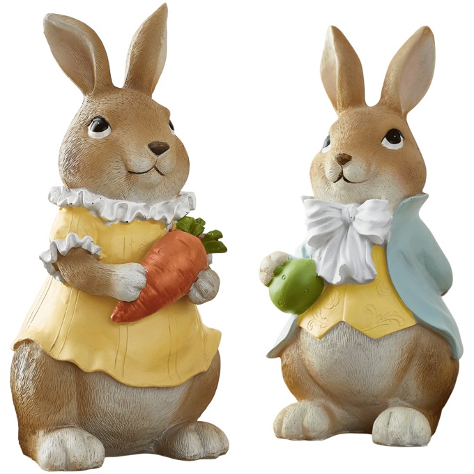 Set of 2 Resin Brown Bunnies, , large