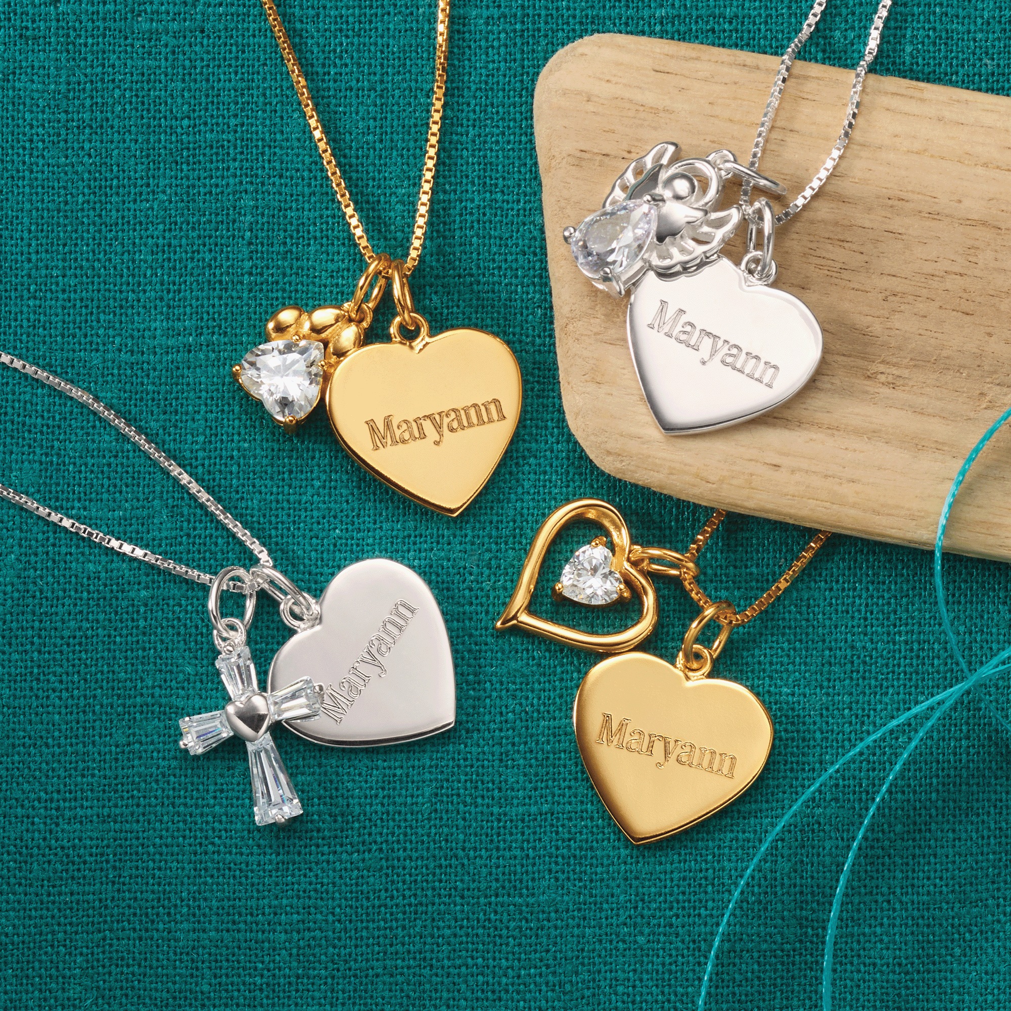 Personalized Name Cubic Zirconia Charm/Heart Pendant, , large