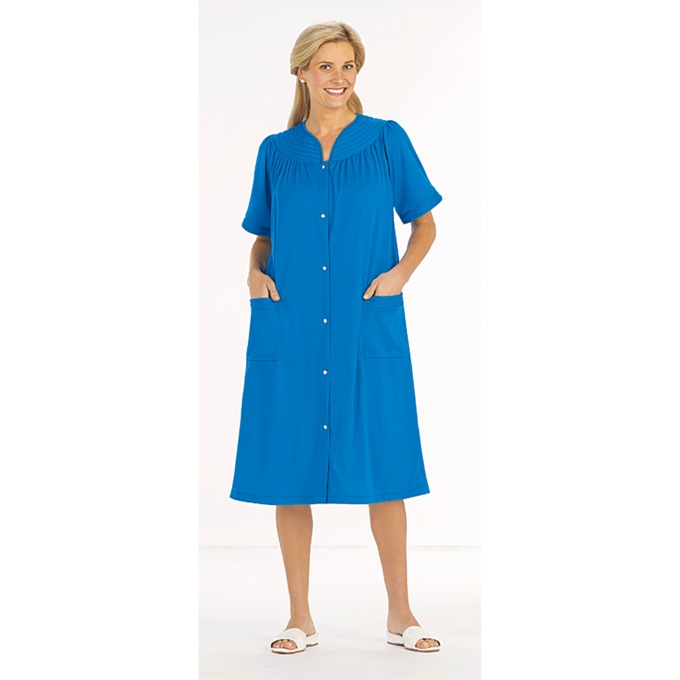 Short-Sleeve Snap-Front Duster with Pockets, , large