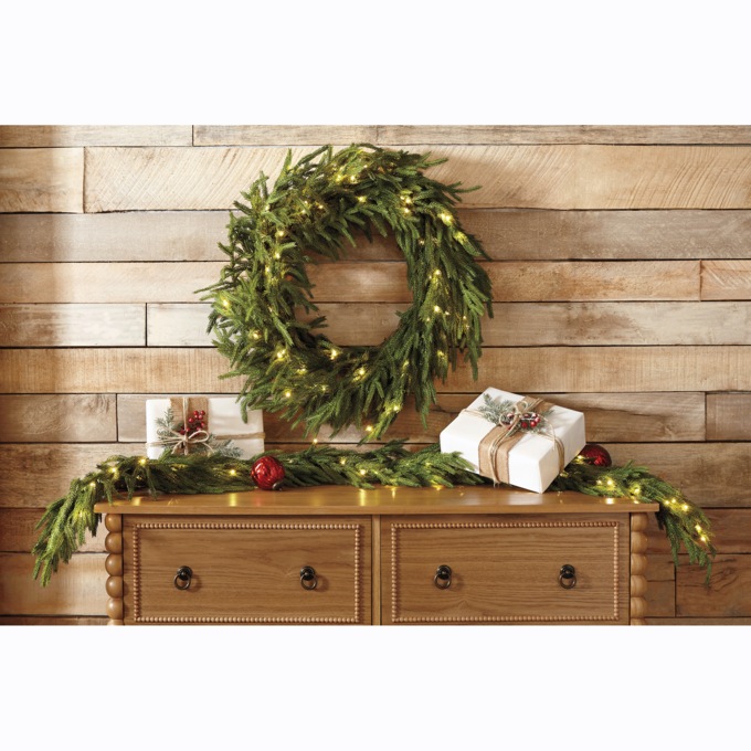 Lit Norfolk Pine Wreath, , large