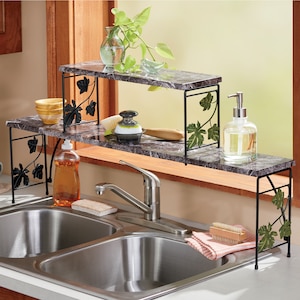 Faux-Marble Ivy Over-The-Sink Shelf, , large