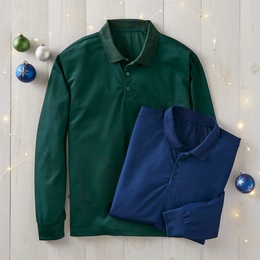 2-Pack of Men&amp;&#35;39;s Long Sleeve Solid Polos, , large