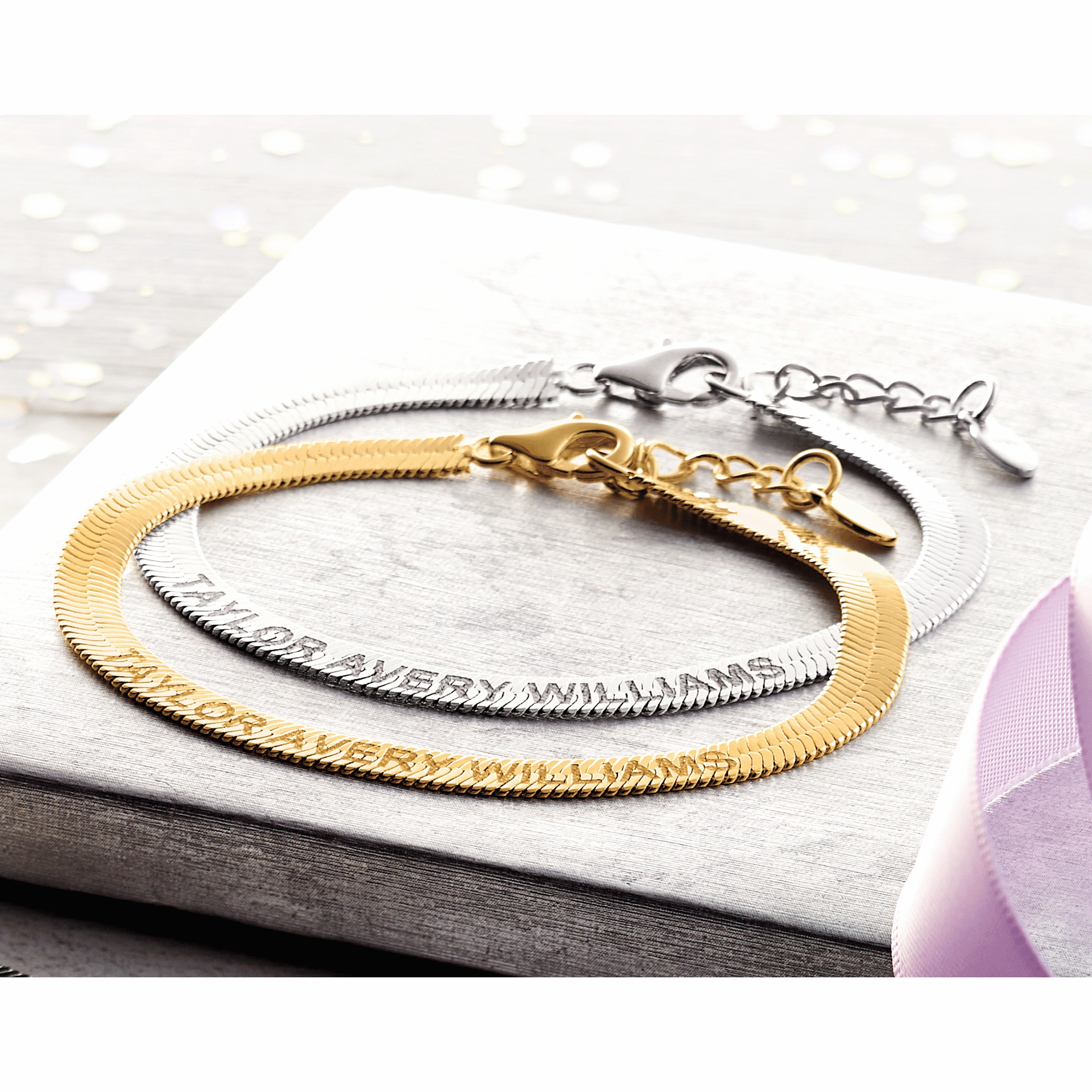 Message Herringbone Chain Bracelet , , large