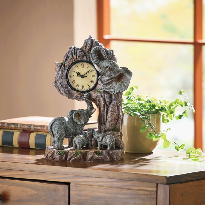Figural Elephant Table Clock, Multi, large