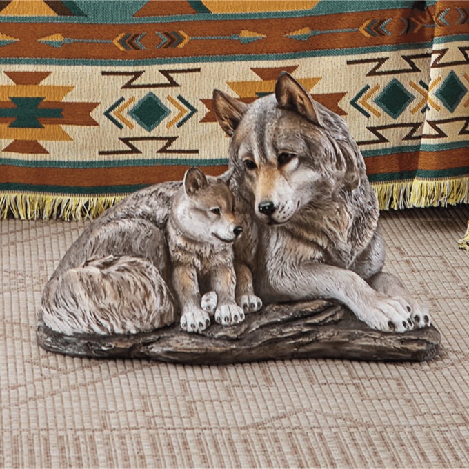 Mom and Pup Wolves Statue, , large