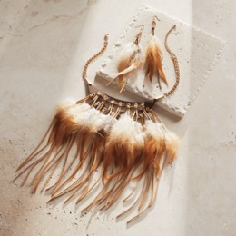 Faux-Feather/Faux-Leather Necklace &amp; Earring Set, , large