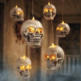 Set of 6 Lit Hanging Skulls, , large