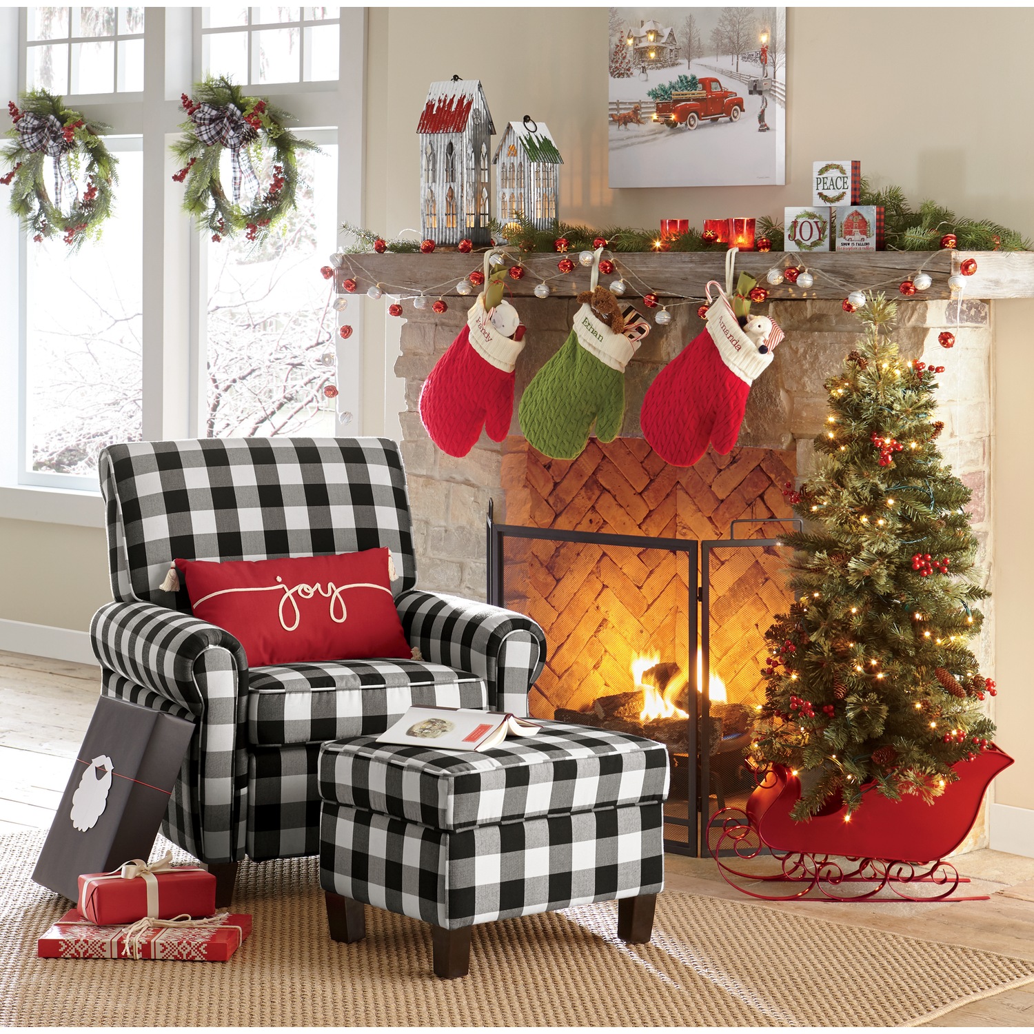 Buffalo plaid 2025 chair with ottoman