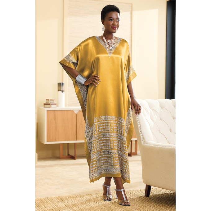 Chi Women's Long Caftan with Regal Border Print, , large