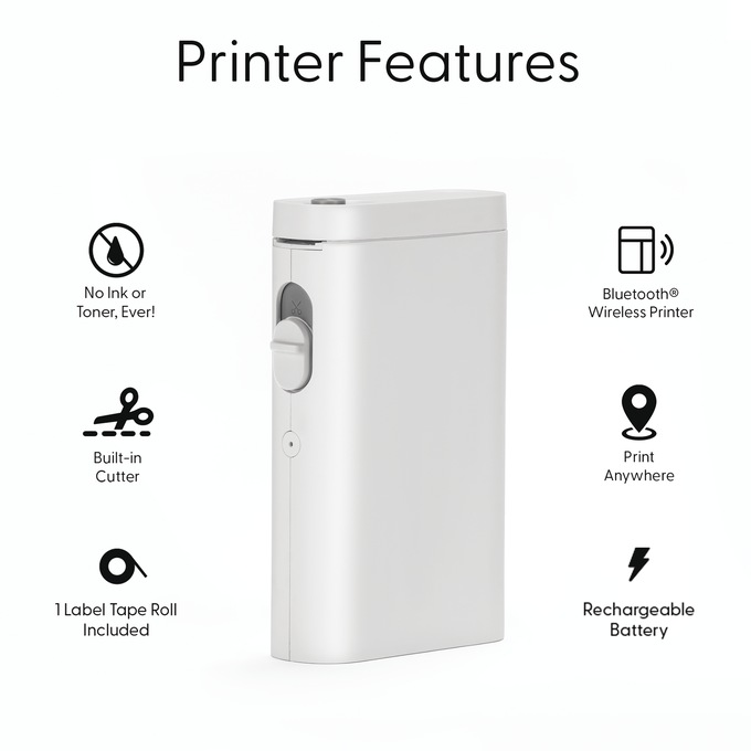 Portable Bluetooth Label Maker for Use with Smartphones, White, large