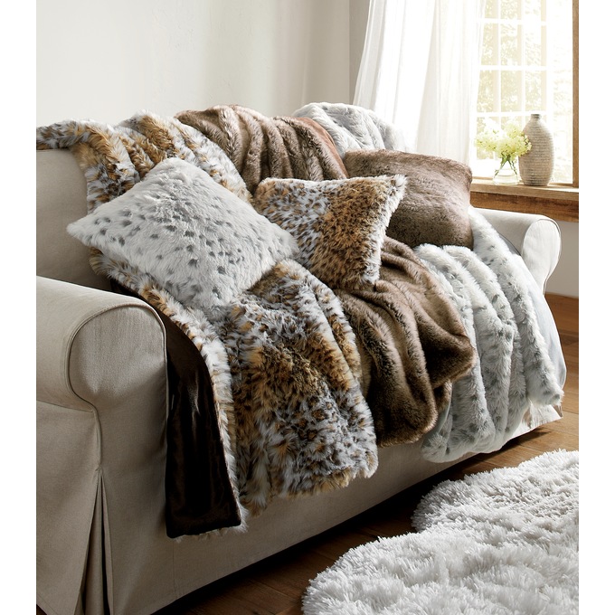 Faux Fur Throw and Pillow, , large