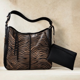 2-Piece Animal-Print Faux-Leather Handbag &amp; Pouch Set for Women, , large