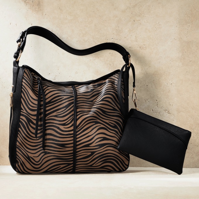 2-Piece Leopard-Print Faux-Leather Handbag & Pouch Set for Women, , large