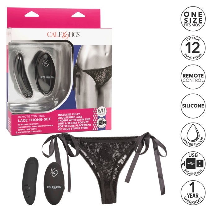Remote Control Rechargeable Lace Thong Set, , large