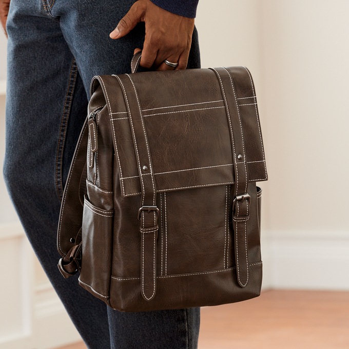 Faux-Leather Backpack, , large