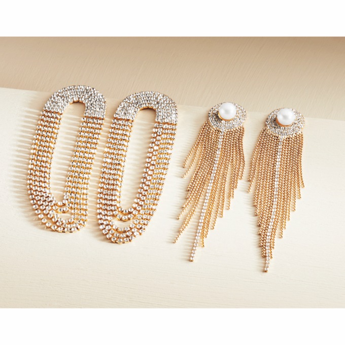Crystal Fringe Goldtone Earrings, , large