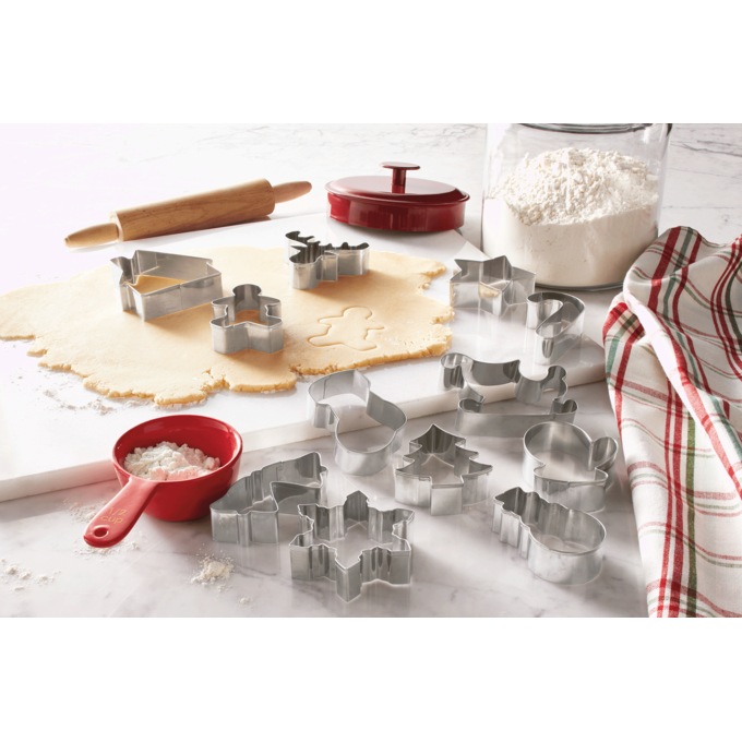 Set of 12 Stainless Steel Holiday/Christmas Cookie Cutters, Stainless Steel, large