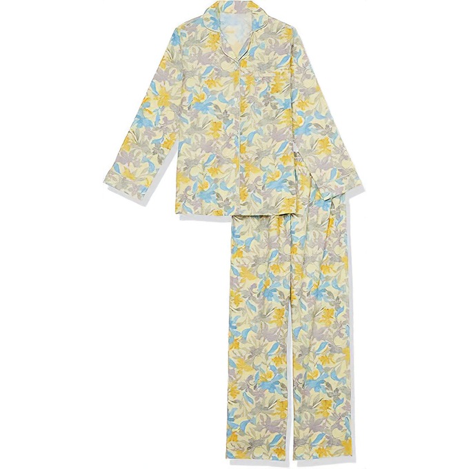 Cozee Corner Printed Flannel Pajamas, Yellow Floral, large