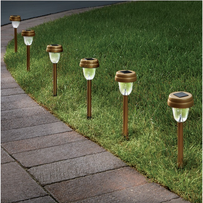 6-Piece Solar Stake Light Set, Bronze, large