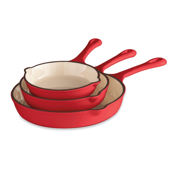 3-Piece Enameled Cast Iron Skillet Set, , large