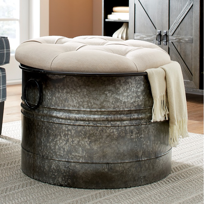 Galvanized Bucket Ottoman, , large