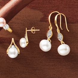 Pearl/Cubic Zirconia 2-Pair Earring Set, , large