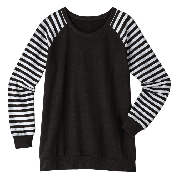 Fleece Sweatshirt with Striped Sleeves, , large