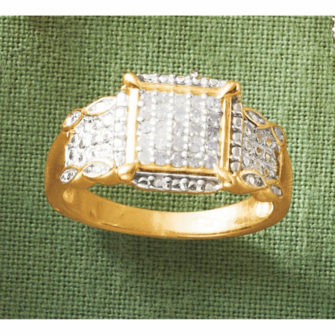 Diamond-Accented Square Cluster Ring, , large