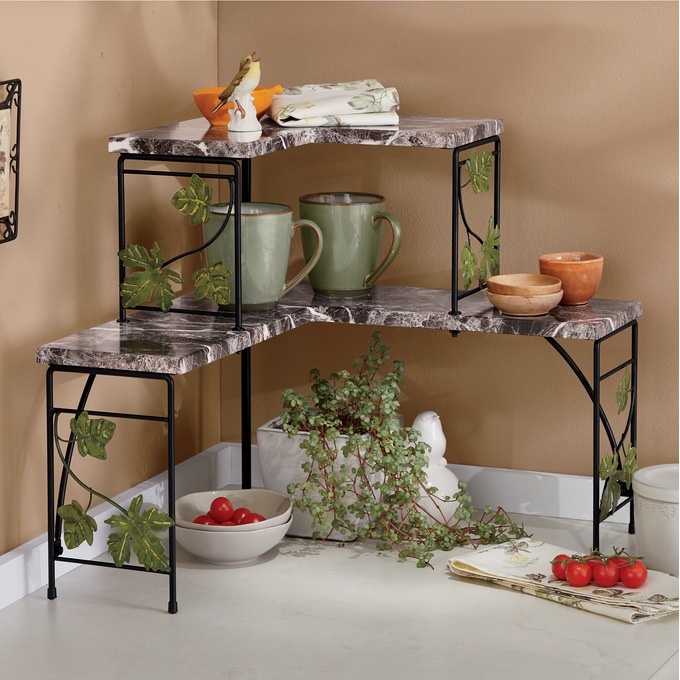 Faux-Marble Ivy Over-The-Sink Shelf and Corner Shelf, , large