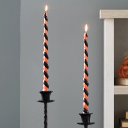 Set of 2 Halloween Black and Orange Swirl Taper Candles, , large