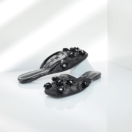 Cherina Embellished Mule with Bead-and-Rhinestone Flowers, , large