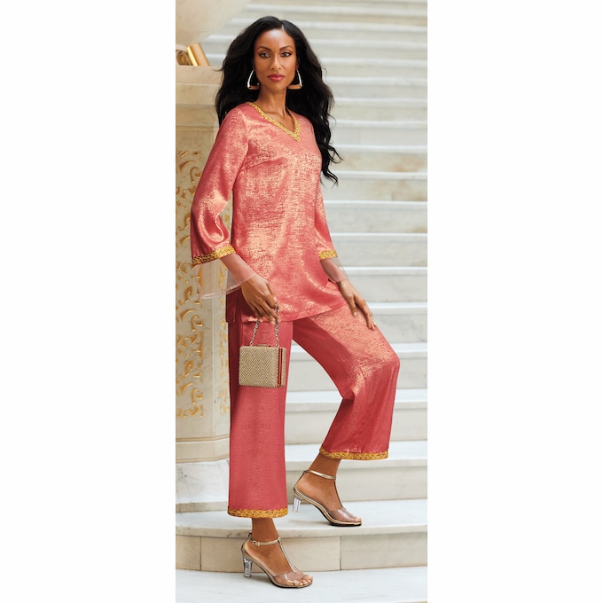 Sequin-Trim Pant Set, , large