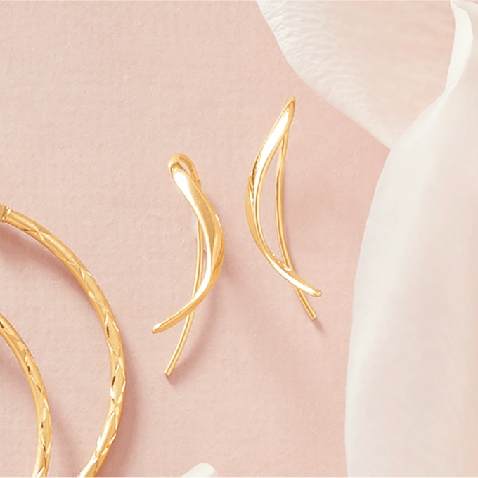 10K Gold Arc Drop Earrings, , large