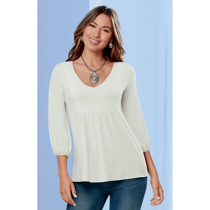 Gathered Ticking Knit Top, Whisper Green, large