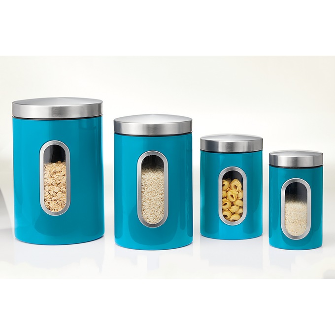 Set of 4 Window Canisters with Stainless Steel Lids, , large