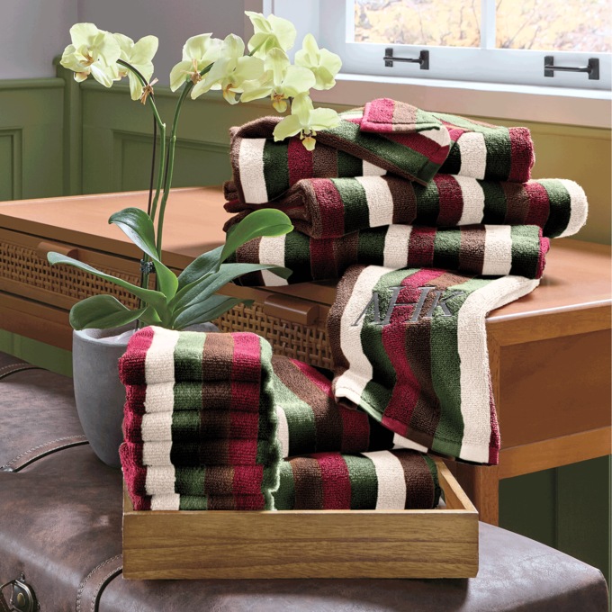 Set of 2 Serene Bath Sheets, Merlot Stripe, large