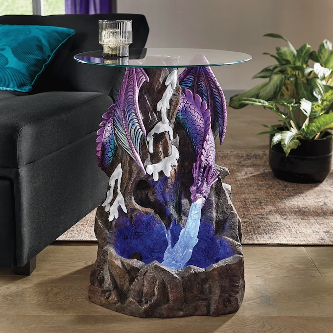 Lit Ice Dragon Fountain Accent Table, , large