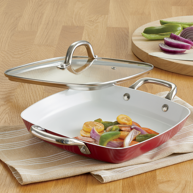 Ginny&#39;s Square Ceramic Skillet with Lid, , large