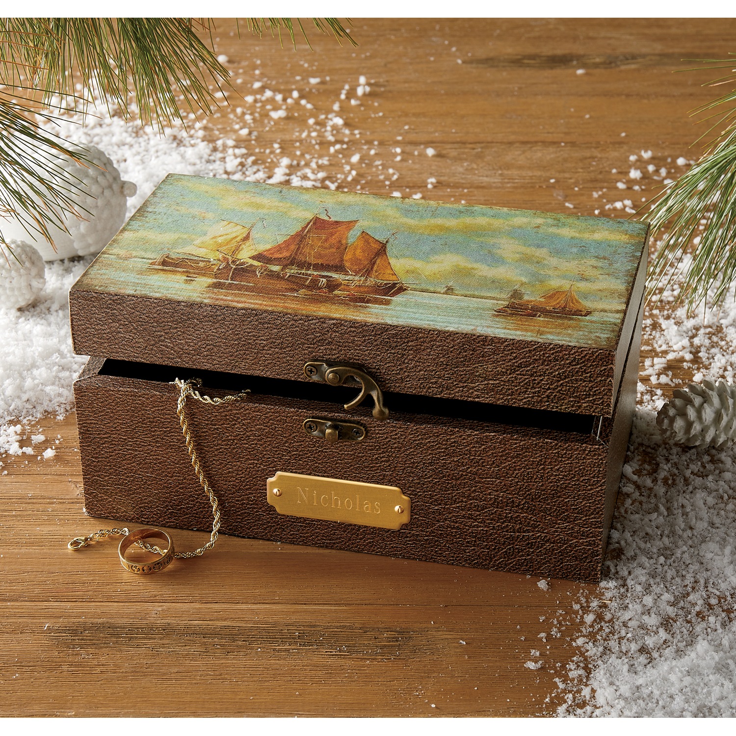 Ship Scene Hinged Jewelry Box Montgomery Ward