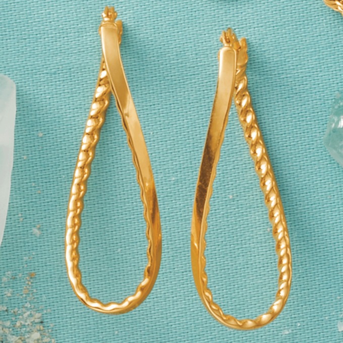 10K Gold Oval/Twist Hoops, , large