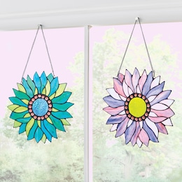 Bright Stained Glass Flower Window Hanging, , large