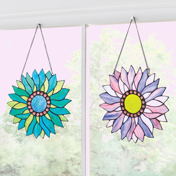 Bright Stained Glass Flower Window Hanging, , large