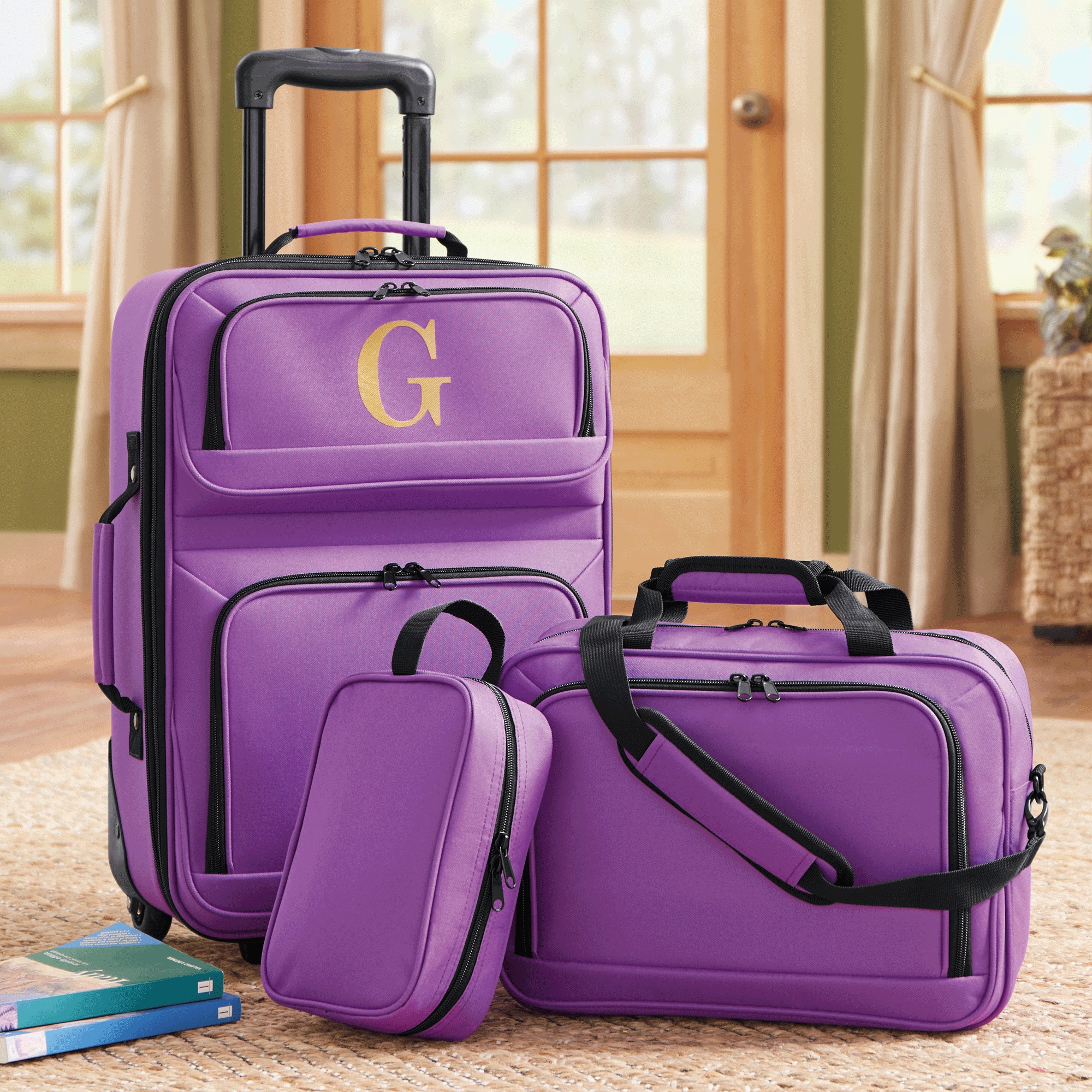 Montgomery Ward Personalized 3-Piece Soft-Sided Carry-On Set, Purple, large