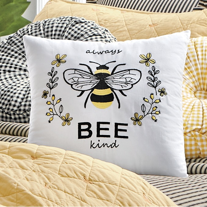 Embroidered Honeybee Pillow, , large