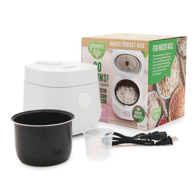 Greenlife 4-Cup Rice and Grains Cooker, White, large