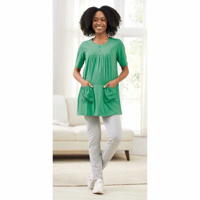 Knit Tunic with Patch Pockets, Heather Mint, large