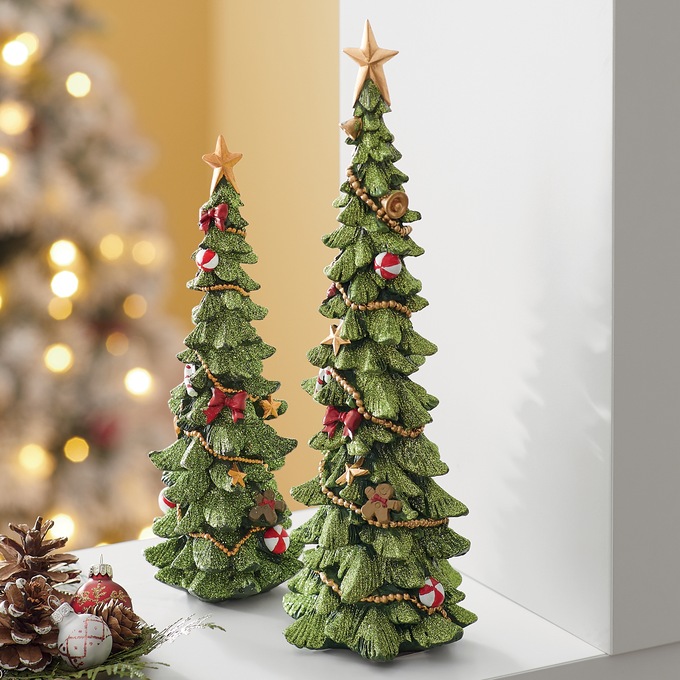 Set of 2 Glitter Christmas Trees, , large