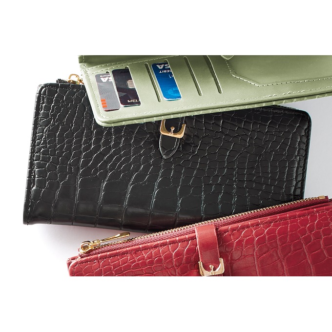 Women's Faux-Croco Wallet, Black, large