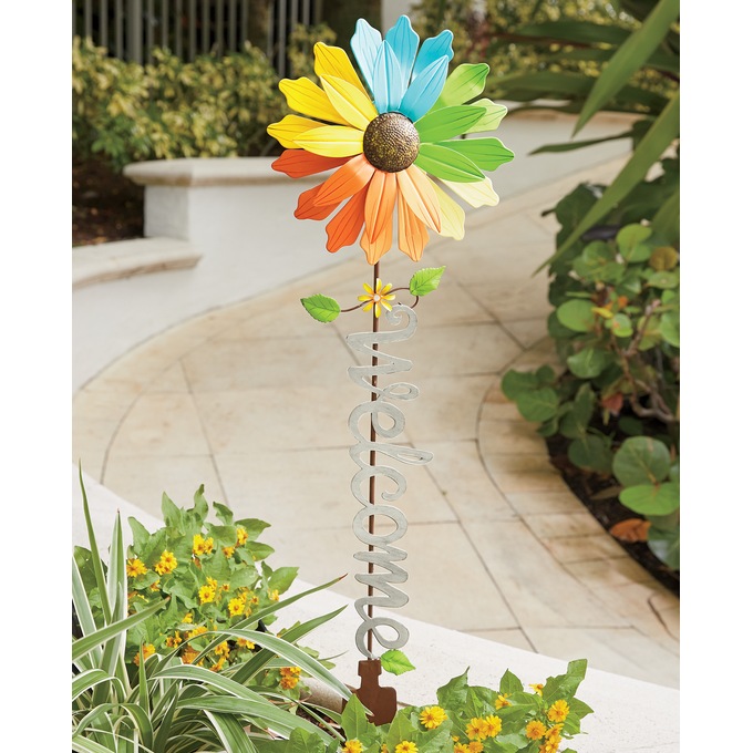 Colorful Flower Welcome Yard Stake, , large