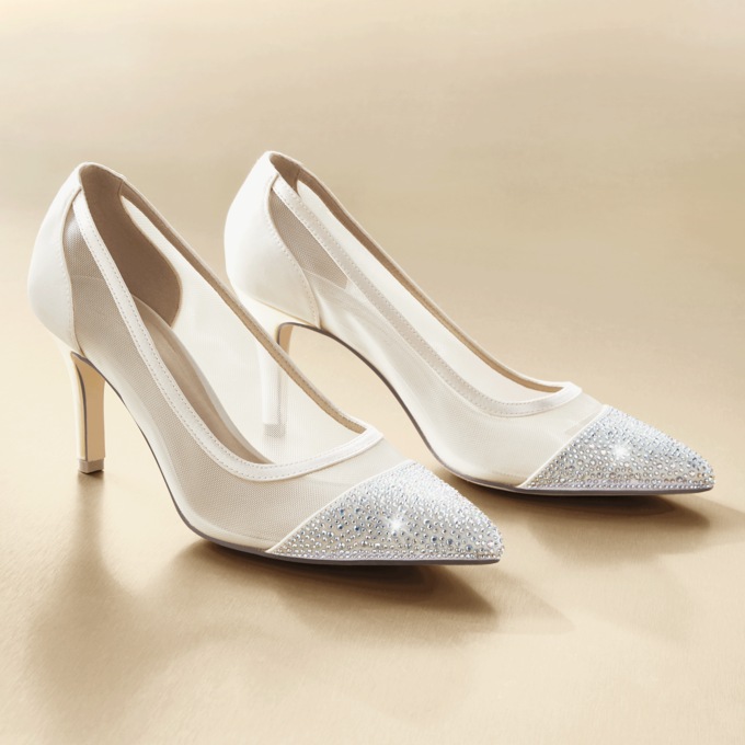 Midnight Velvet Rhinestone Cap Mesh Pump, , large